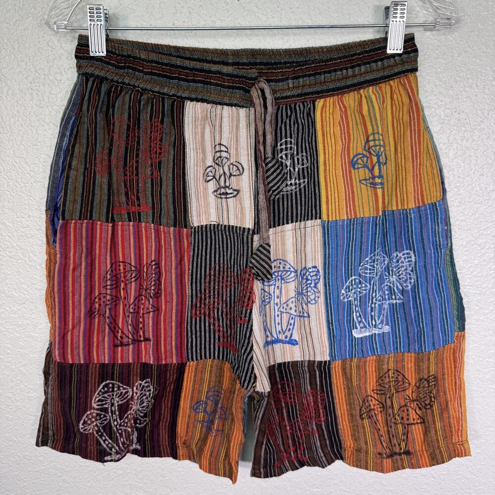 Rising International Shorts Womens Large Mushroom Patchwork Boho Hippie Festival
